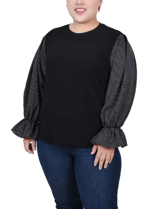 Plus Size Long Sleeve Top With Printed Sleeves Sleek Women's Metallic Sleek Women's Metallic Plus Size Long Sleeve Top With Printed Sleeves Sleek Women's Metallic Sleek Women's Metallic