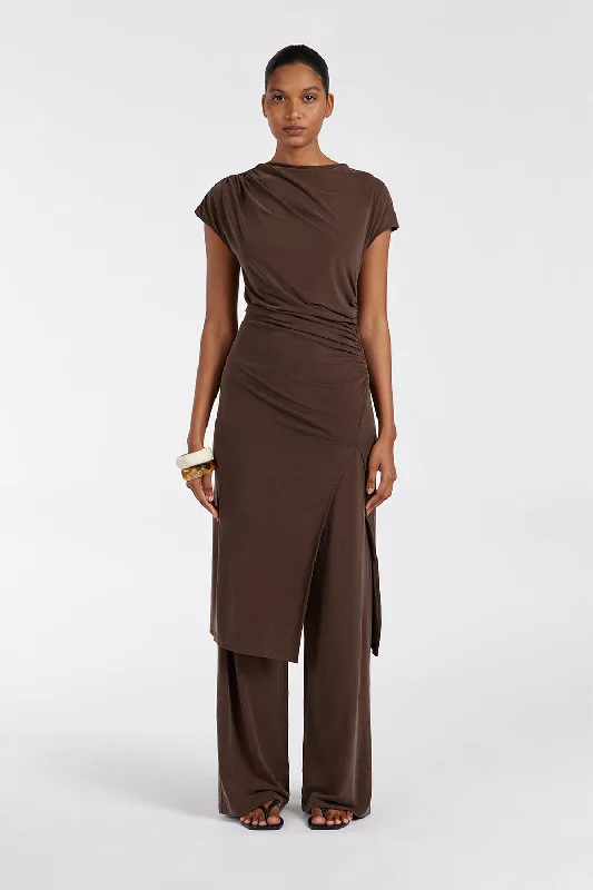 RIO BITTER CHOC DRAPED TUNIC TOP Contemporary  Contemporary 
