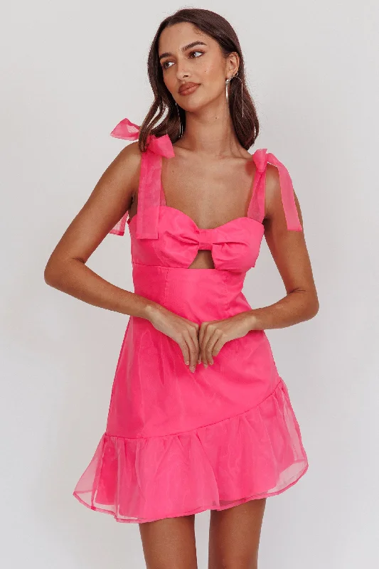 Alexia Bow Shoulder Ruffle Hem Mini Dress Hot Pink Vintage Women's 1970S  Vintage Women's 1970S 