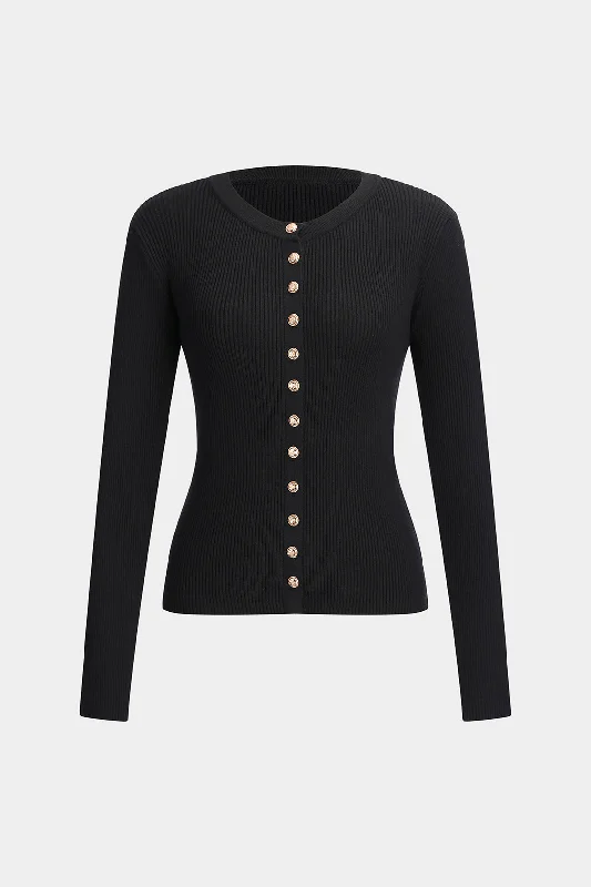 Knit Button Metallic Long-Sleeve Top Stylish Women's Neon Stylish Women's Neon