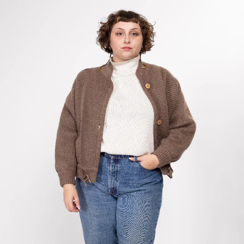Large 80s Cocoa Brown Knit Cropped Jacket garde garde