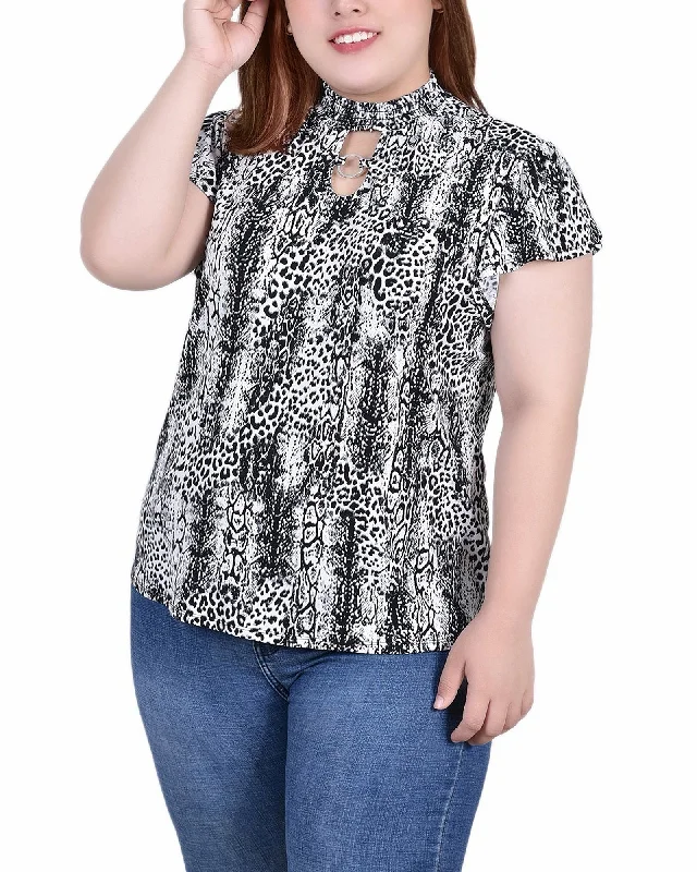 Plus Size Short Flutter Sleeve Mock Neck Top Streetwear Style for Streetwear Style for Plus Size Short Flutter Sleeve Mock Neck Top Streetwear Style for Streetwear Style for