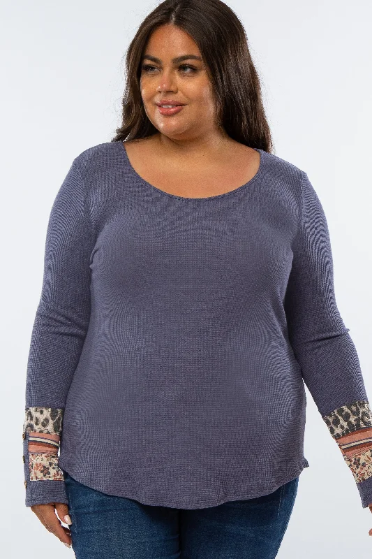 Navy Colorblock Sleeve Plus Top Women Women