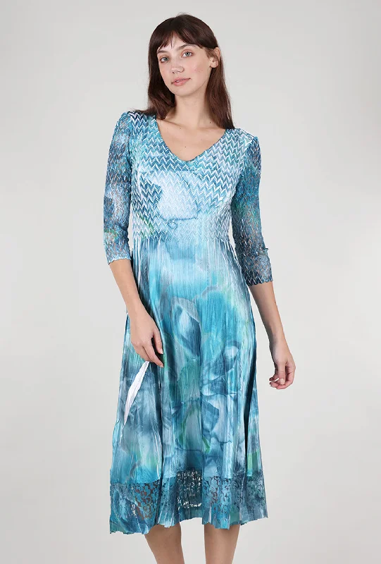Lace Sleeve Watercolor Dress, Turquoise Modern Women's  Modern Women's 