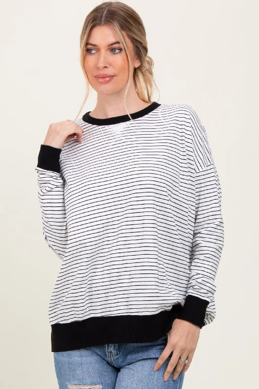 White Striped Oversized Crewneck Pullover performance performance