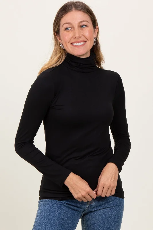 Black Brushed Knit Basic Turtleneck Top Cool Women's Skate Cool Women's Skate