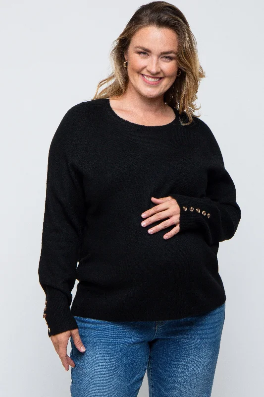 Black Button Accent Solid Maternity Plus Size Sweater Refined Women's Velvet Refined Women's Velvet Black Button Accent Solid Maternity Plus Size Sweater Refined Women's Velvet Refined Women's Velvet