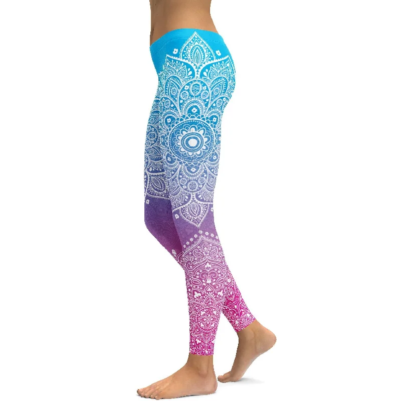 Blue to Pink Mandala Leggings Hip Women's Retro Hip Women's Retro