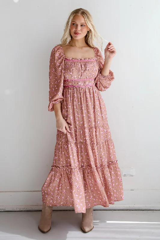 FINAL SALE - Dynamic Sensation Taupe Floral Tiered Maxi Dress Streetwear Style for Streetwear Style for FINAL SALE - Dynamic Sensation Taupe Floral Tiered Maxi Dress Streetwear Style for Streetwear Style for
