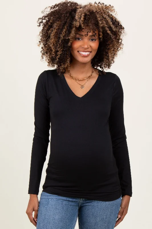 Black Brushed Knit V-Neck Long Sleeve Maternity Top Youthful Women's Anime - inspired Youthful Women's Anime - inspired Black Brushed Knit V-Neck Long Sleeve Maternity Top Youthful Women's Anime - inspired Youthful Women's Anime - inspired
