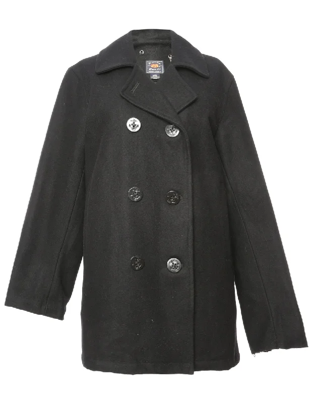 Double Breasted Black Peacoat - L Classic Women's Pin - striped Classic Women's Pin - striped
