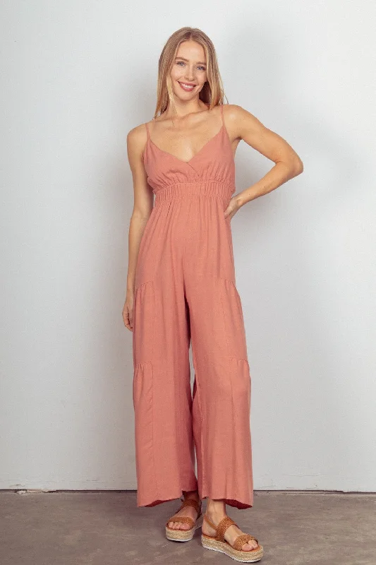 VERY J Sleeveless Ruched Wide Leg Jumpsuit Disco Disco