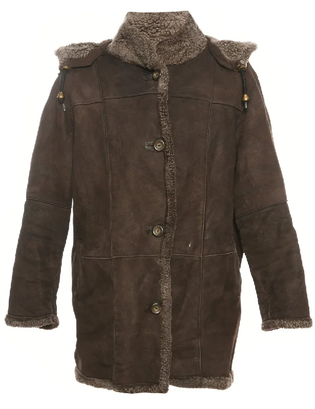 Hooded Dark Brown Suede Sherling Coat - M Sophisticated Women's Tailored Sophisticated Women's Tailored Hooded Dark Brown Suede Sherling Coat - M Sophisticated Women's Tailored Sophisticated Women's Tailored