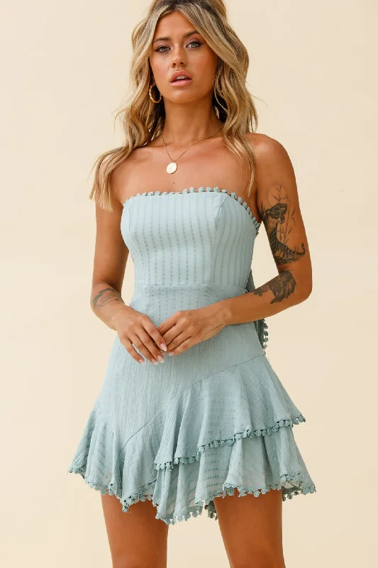 Candy Strapless Layered Ruffle Hem Dress Sage Business Business