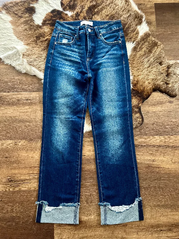 Risen High Rise Straight Cuffed Jeans Sporty Women's Athleisure  Sporty Women's Athleisure 