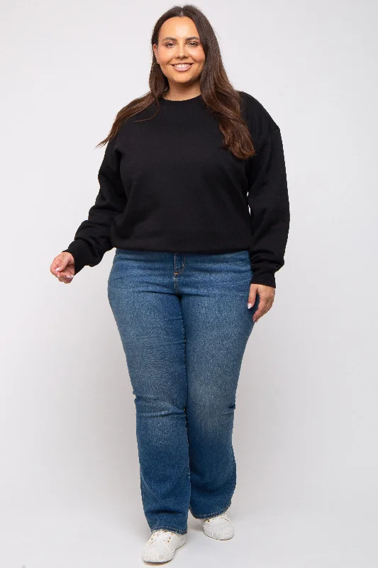 Black Soft Knit Fleece Lined Plus Sweatshirt Sporty Women's Athleisure Sporty Women's Athleisure Black Soft Knit Fleece Lined Plus Sweatshirt Sporty Women's Athleisure Sporty Women's Athleisure