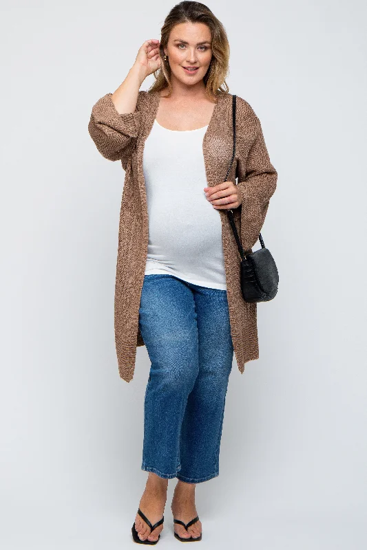 Mocha Knit Bell Sleeve Plus Maternity Cardigan Trendy Women's  Trendy Women's 