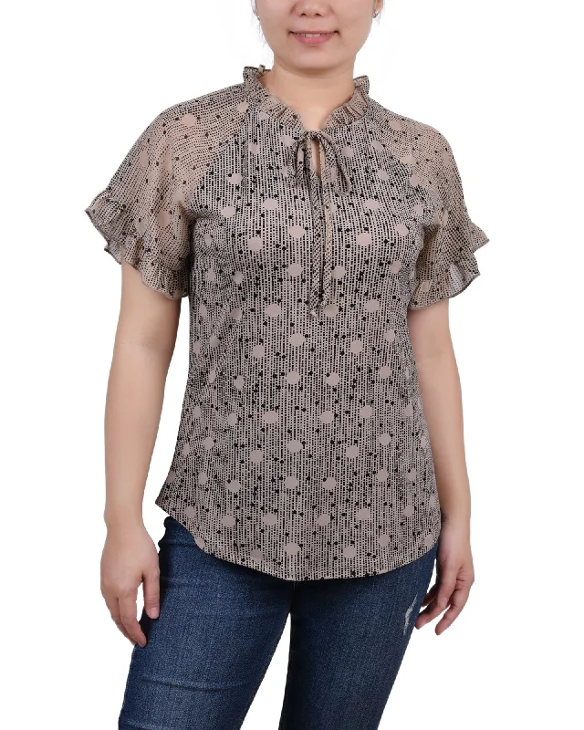 Petite Short Ruffled Sleeve Crepe Knit Top With Chiffon Sleeves Practical Women's Quick - dry Practical Women's Quick - dry Petite Short Ruffled Sleeve Crepe Knit Top With Chiffon Sleeves Practical Women's Quick - dry Practical Women's Quick - dry