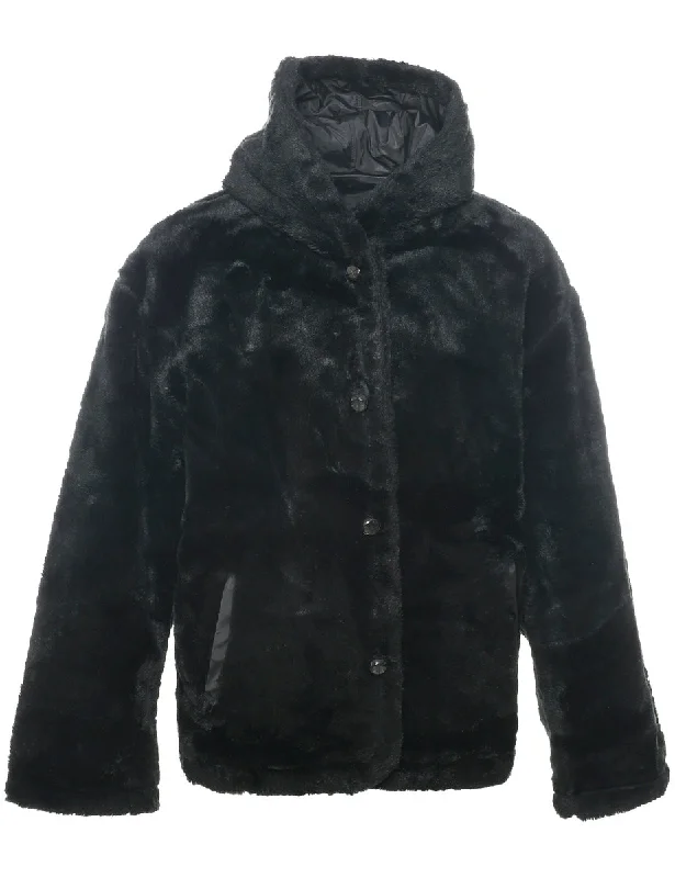 Hooded Faux Fur Coat - L Edgy Women's Punk Edgy Women's Punk