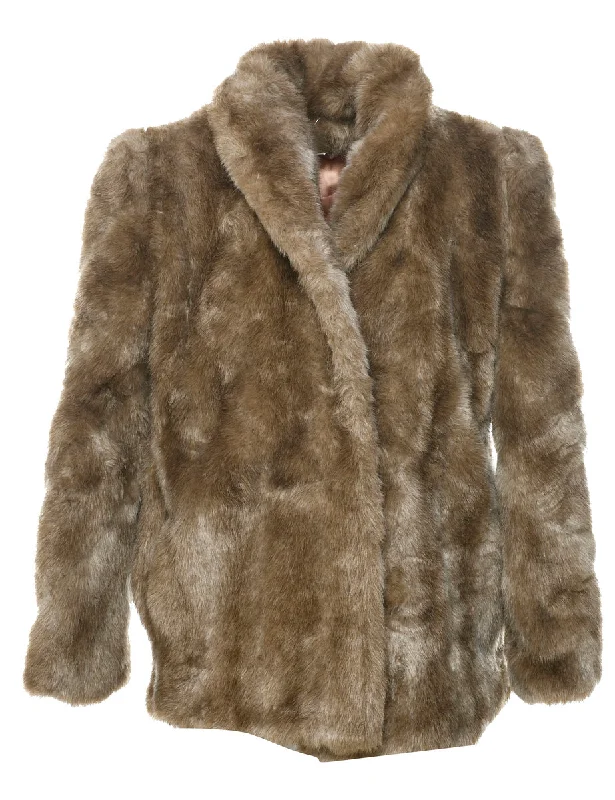 Light Brown Faux Fur Coat - L Feminine Women's Soft  Feminine Women's Soft 