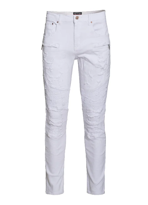 White Moto Jeans (7556) Polished Women's Silk Polished Women's Silk