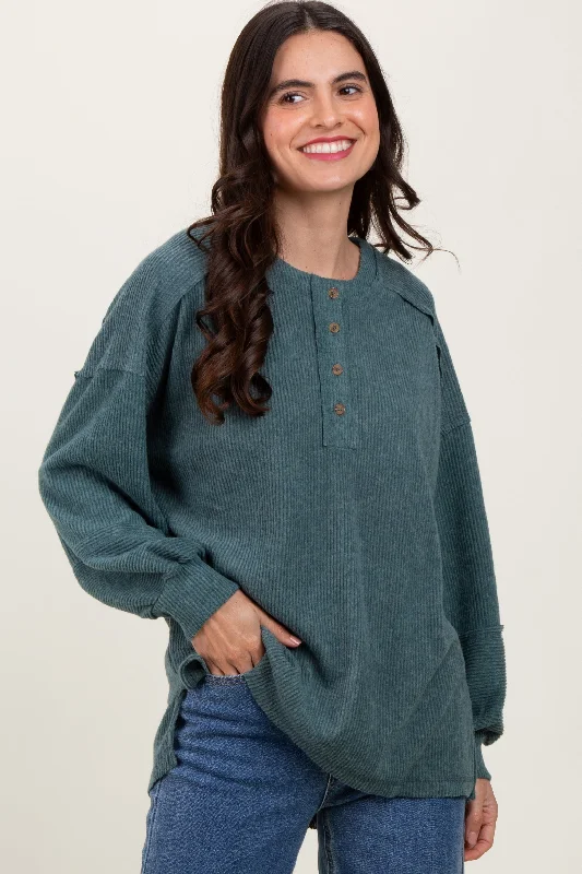 Light Olive Oversized Ribbed Knit Henley Sweater Adventure Adventure