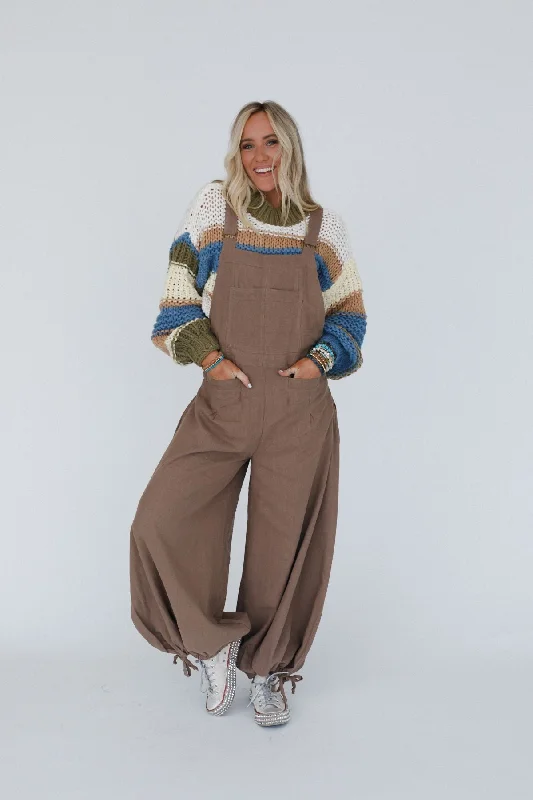 The Nest Theadora Wide Leg Cinched Overalls - Mocha garde garde