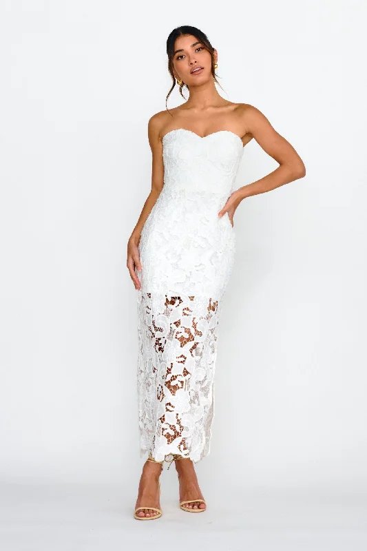 Parisa Sequin Embroidery Overlay Midi Dress White Sophisticated Women's  Sophisticated Women's 
