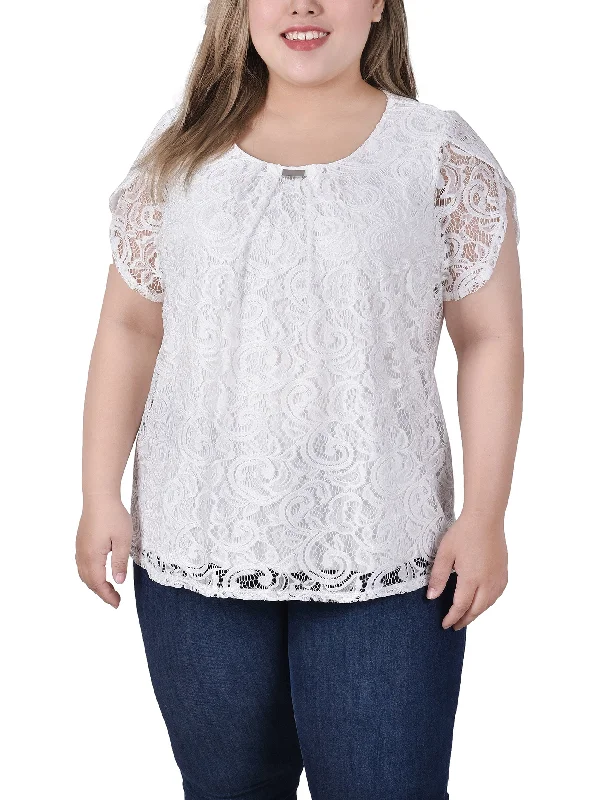 Plus Size Lace Petal Sleeve Top Hip Women's Urban Hip Women's Urban