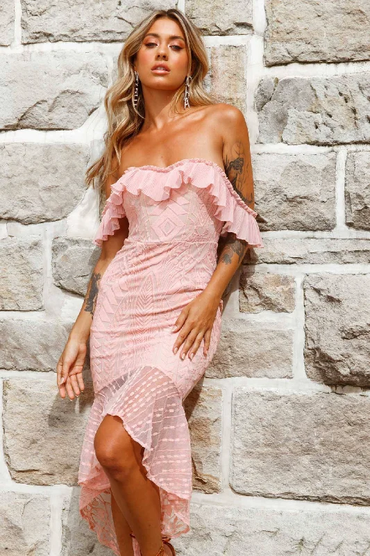Dreamy Off-Shoulder High-Low Hem Dress Blush Athletic Women's  Athletic Women's 