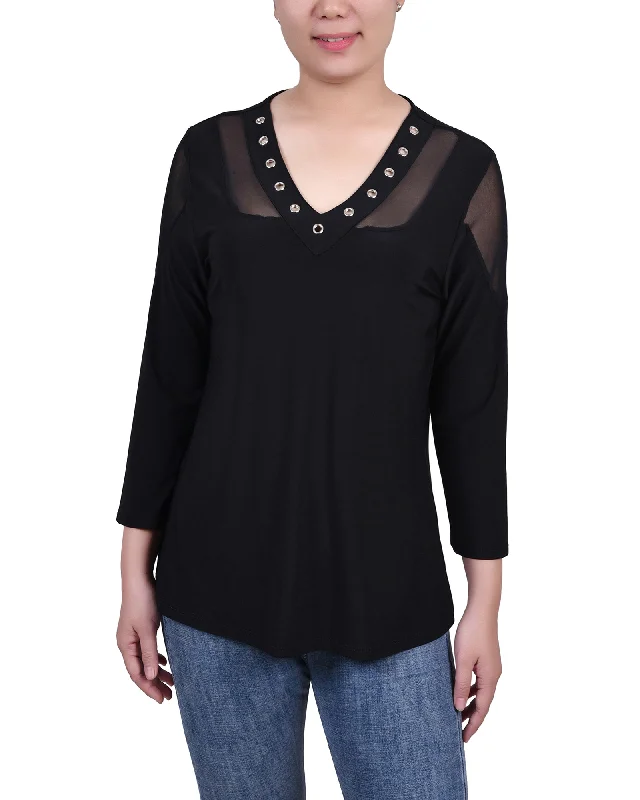 Long Sleeve Top With Mesh Insets Traditional Women's Wool Traditional Women's Wool