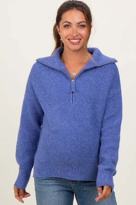 Periwinkle Half Zip Maternity Pullover Sweater European European