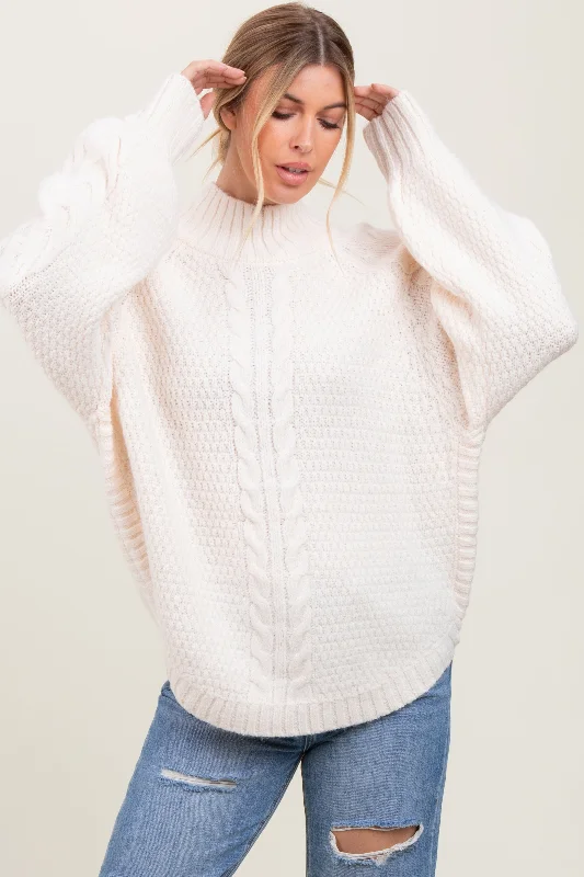 Ivory Mixed Chunky Cable Knit Mock Neck Sweater Monochromatic Office Style Monochromatic Office Style Ivory Mixed Chunky Cable Knit Mock Neck Sweater Monochromatic Office Style Monochromatic Office Style