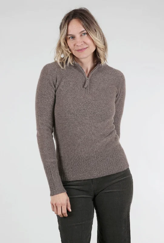 Quarter Zip Thermal Cashmere Sweater, Bark Gym Gym
