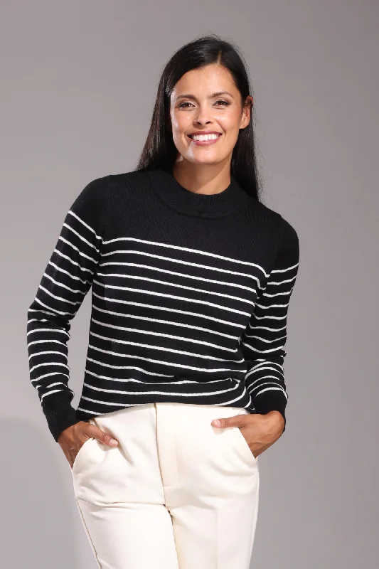 Touch of Wool Jersey | BLACK/IVORY | 6333ZZ Elegant Women's  Elegant Women's 