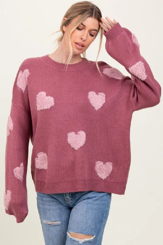 Mauve Heart Print Oversized Sweater Unique Women's Upcycled Unique Women's Upcycled