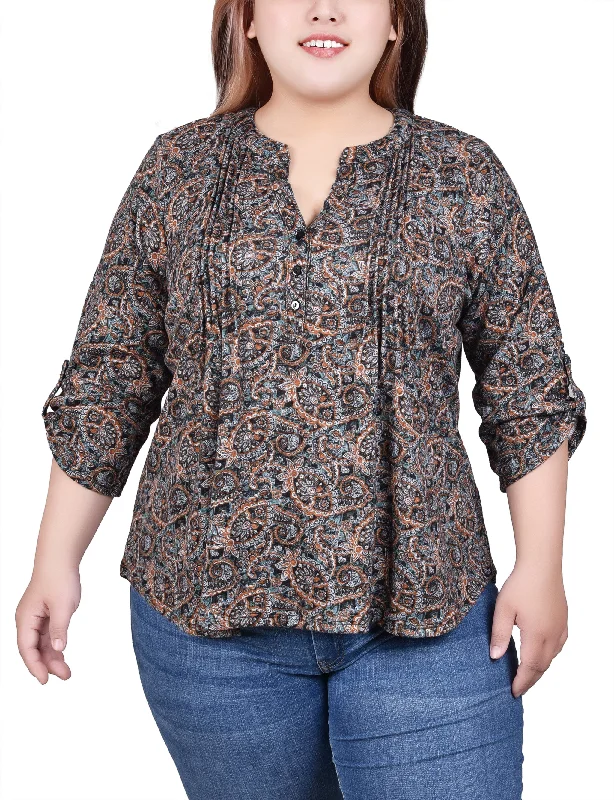 Plus Size 3/4 Roll Sleeve Top Elegant Women's Formal  Elegant Women's Formal 