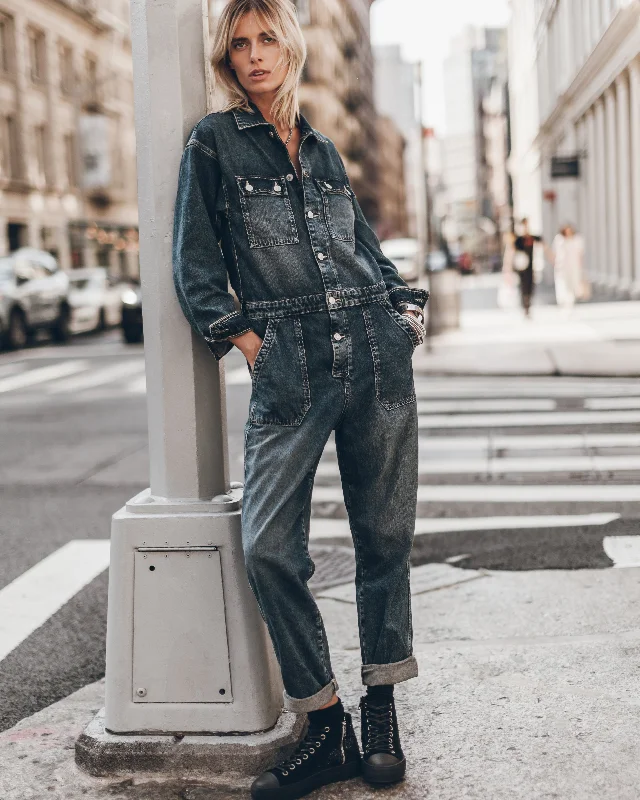 The Dark Blue Denim Jumpsuit Elegant Women's  Elegant Women's 