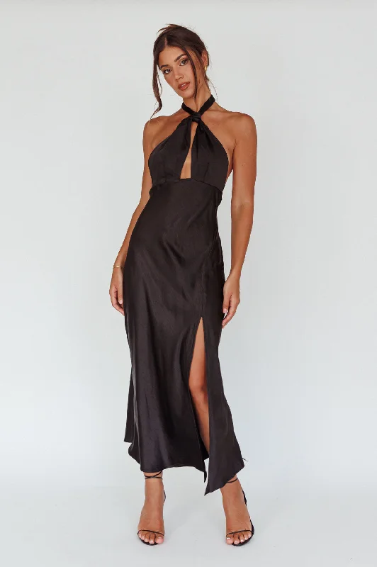 Te Amo Halterneck Open Back Midi Dress Black Feminine Women's Style Feminine Women's Style Te Amo Halterneck Open Back Midi Dress Black Feminine Women's Style Feminine Women's Style
