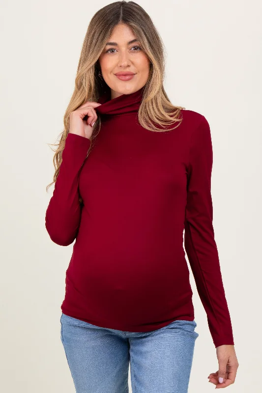 Burgundy Brushed Knit Basic Turtleneck Maternity Top Cozy Women's Winter Cozy Women's Winter Burgundy Brushed Knit Basic Turtleneck Maternity Top Cozy Women's Winter Cozy Women's Winter