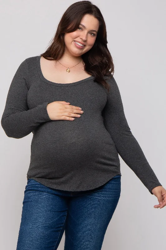 Charcoal Basic Long Sleeve Plus Maternity Top Stylish Women's Tropical  Stylish Women's Tropical 