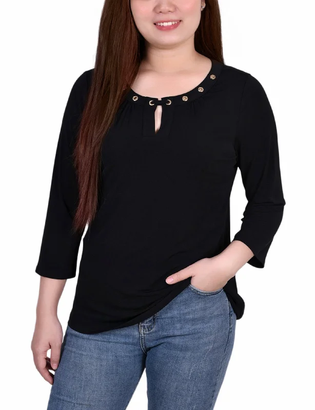 3/4 Sleeve Grommet Top Hip Women's Retro Hip Women's Retro