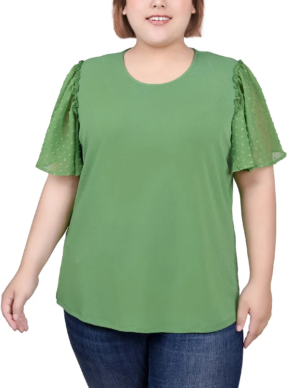 Plus Size Clip Dot Flutter Sleeve Top Casual Women's Japanese Casual Women's Japanese Plus Size Clip Dot Flutter Sleeve Top Casual Women's Japanese Casual Women's Japanese