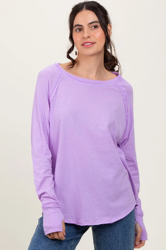 Lavender Heather Exposed Seam Long Sleeve Top Athletic Women's High - Athletic Women's High - Lavender Heather Exposed Seam Long Sleeve Top Athletic Women's High - Athletic Women's High -