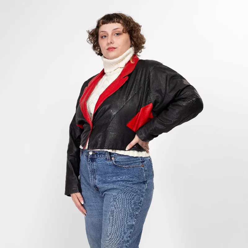 XL 80s Black & Red Leather Cropped Jacket Vintage Women's 1970S Vintage Women's 1970S XL 80s Black & Red Leather Cropped Jacket Vintage Women's 1970S Vintage Women's 1970S