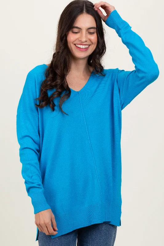 Aqua Front Seam V-Neck Side Slit Sweater Classic Women's Tweed Classic Women's Tweed Aqua Front Seam V-Neck Side Slit Sweater Classic Women's Tweed Classic Women's Tweed