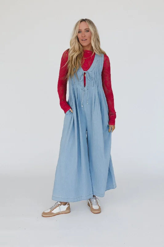 Wild Tides Denim Jumpsuit - Blue Feminine Women's Soft  Feminine Women's Soft 