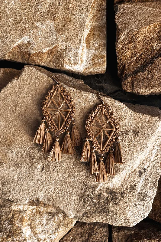 Immense Drop Woven Tassle Earrings Brown Business Business