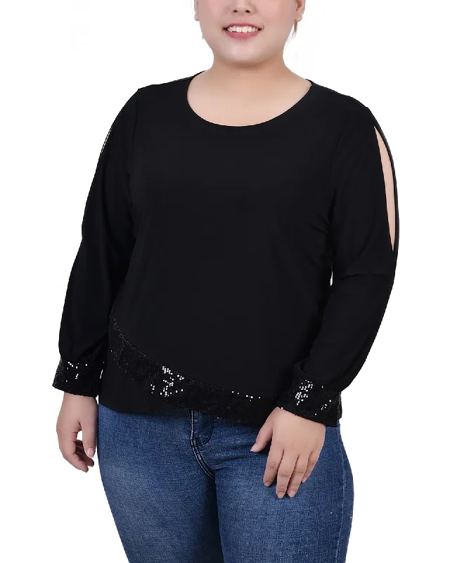 Plus Size Long Sleeve Knit Top With Sequin Hem Classic Women's Pin - striped Classic Women's Pin - striped Plus Size Long Sleeve Knit Top With Sequin Hem Classic Women's Pin - striped Classic Women's Pin - striped