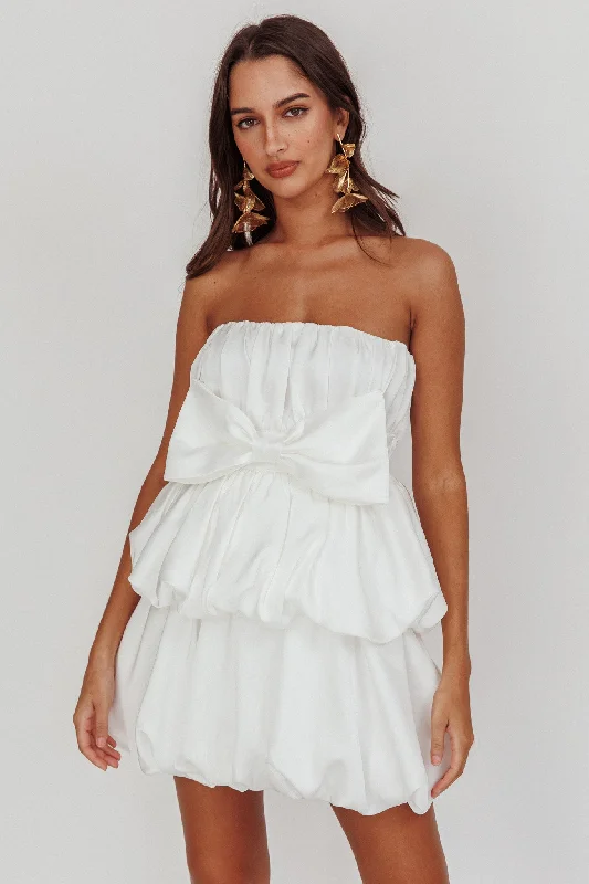 Carmelita Tiered Bubble Bow Mini Dress Off White Australian Beach Australian Beach